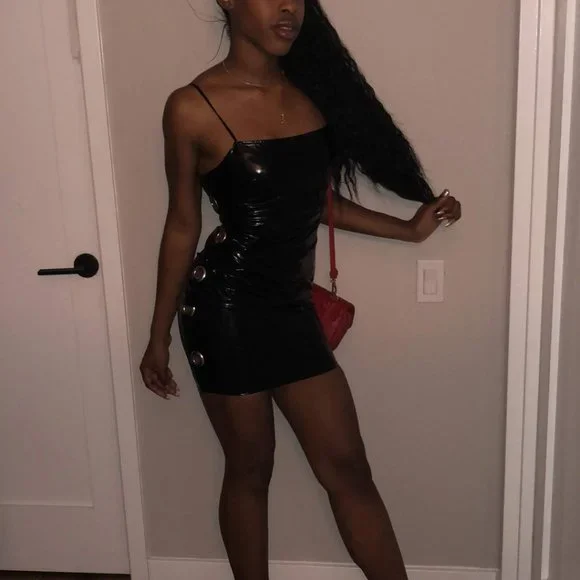 BlACK DRESS WITH SILVER CUTOUT CIRCLES ON SIDES - Picture 6 of 6